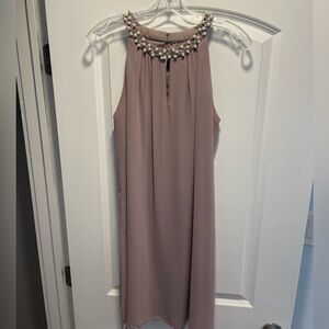 Mauve cocktail dress with pearl neckline